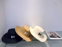 Chapéu de Cowboy Pescador Miu Letter Designer Feminino Gorro Chapéu Versátil Máscara Casual Chapéu Versátil Balde Bacia Chapéu Verão