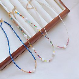 Choker Minar Vintage Colourful Natural Stone Crystal Freshwater Pearl Strand Beaded Necklaces For Women 18K Gold Titanium Steel