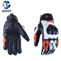 Carbon fibre Motorcycle Gloves Leather Touch Screen Moto Glove Men Protective Gears Cycling Bike Gloves HZYEYO H-004274D