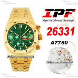 IPF 26331 ETA A7750 Automatic Chronograph Mens Watch 18K Yellow Gold Green Stick Dial Stainless Steel Bracelet Super Edition Herrenuhr Reloj Hombre Puretime H8