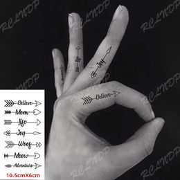 Waterproof Temporary Tattoo Sticker Finger Arrow Believe Mom Life adventure English Letters Flash Tatoo Fake Tatto for Women Men