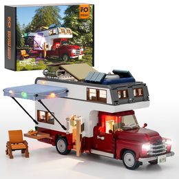 Action Toy Figures FUNWHOLE Lighting Building Bricks Set Camper Van Vehicles Construction BlocksModel 1471 Pieces for Adults and Teens 230721