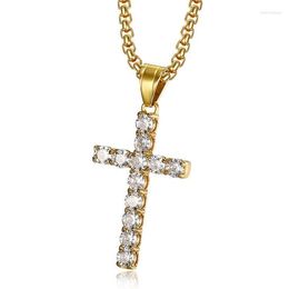 Pendant Necklaces Gold Colour Necklace Stainless Steel Jewellery Man Women Wedding Fashion Cross CZ Zircon Stone Christmas Gift