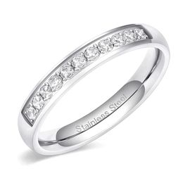 Wedding Rings 3 5mm Women Half Eternity Bands For Female Stainless Steel Cubic Zirconia Band Whole Size 4-12220F