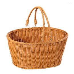 Storage Baskets Natural Rattan Woven Basket Picnic Fruit Bread Organiser With Handles Handwoven