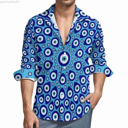 Men's Casual Shirts Evil Eye Nazar Casual Shirts Male Greek Amulet Print Shirt Long Sleeve Fashion Stylish Blouses Autumn Design Clothing Plus Size L230721