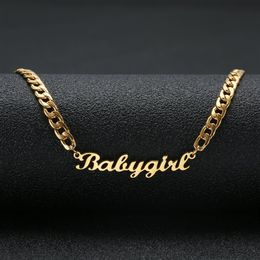 Lovely Gift Gold Colour Babygirl Name Necklace Stainless Steel Nameplate Choker Handwriting Signature Necklace For Girl295n