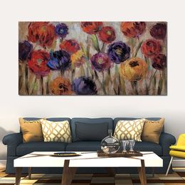 Abstract Canvas Art Asters and Mums Ii Hand Painted Artwork Painting for Office Space Modern Decor