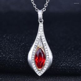 Pendant Necklaces Luxury Vintage Tow Tone Plated Marquise Red Crystal For Women Shine CZ Stone Inlay Fashion Jewelry Party Gift