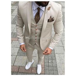 Fashionable Classic slim Groomsmen Champagne Groom Tuxedos Men Suits Wedding Prom Dinner Man BlazerJacket Pants Tie Vest AA276237J