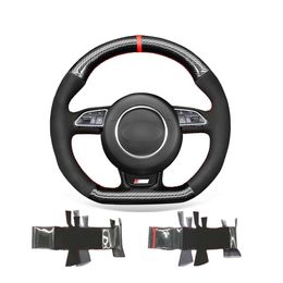 DIY Car Steering Wheel Cover Warp for Audi A5 A7 RS5 RS7 S8 Durable Black Suede PU Carbon Fiber216v