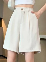 Women's Short Summer Chiffon Shorts 2023 Loose One Button Suit Fivepoint Pant Simple Solid Colour High Waist Straight 230720