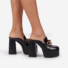 Slippers new women pumps summer fashion leather sandals platform slippers woman round toe sandals thick high heels female designer slides J230721