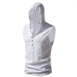Men's Tank Tops 2023 Summer Hooded Casual Fashion Basic Sleeveless Loose Fit Large Solid Versatile Simple T-shirt Top