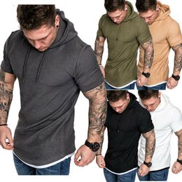 Men s Hoodies Sweatshirts Men Stylish Short Sleeve Tee Shirts Casual Hooded Hoodie Summer Shirt Top 230721