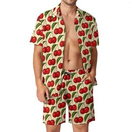 Men's Tracksuits Red Fruit Print Men Sets Cherry Pattern Streetwear Casual Shirt Set Short Sleeve Design Shorts Summer Beach Suit Plus Size