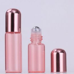 Hot Sale 1-5ml Empty Glass Perfume Roll On Bottles Pink With Stainless Roller Ball And Newest Cap Mkoms