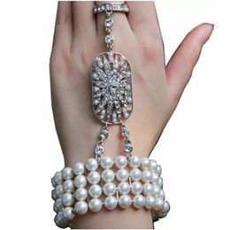 In Stock Ready to ship wedding accessory crystal Bridal Bracelet with ring hand chain342O