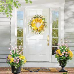 Decorative Flowers 13.7in Spring Daffodil Lane Wreath Summer Vine Flower Garland Yellow White Silk Floral Greenery For Home