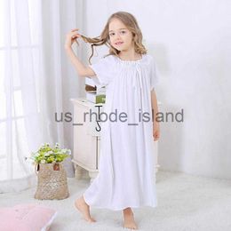 Pyjamas Baby Girl Short-sleeve Cotton Nightgown White Loose Children Nightdress O-neck Royal Princess Pyjamas Kids Sleepshirts Dress x0721