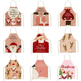 Aprons Christmas Santa Claus Deer Pattern Cleaning 53 65cm Home Cooking Kitchen Apron Cook Wear Cotton Linen Adult Bibs 46396279U