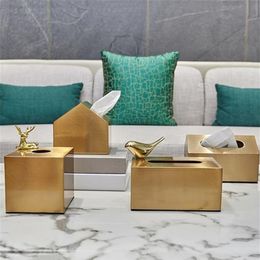 Tissue Boxes Napkins Gilded Metal Tissue Box Fawn Decoration Box Magnet Adsorption Animal Napkins Organiser Dining Table Home Deco188h