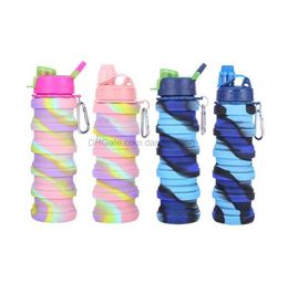 Wholesale Novelty camo silicone water bottles Outdoor Sports Foldable Collapsible Travel BPA free drinking flask hiking camping cycling hook cup