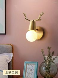 Wall Lamp Nordic Luxury Full Copper Antlers Lamps Living Room Corridor Bedroom Background Sconce Lights Modern Mirror Headlights