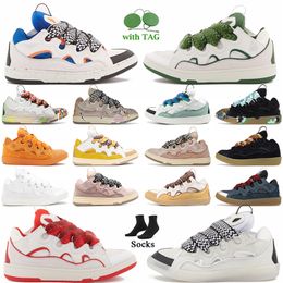 Designer shoes mesh woven lace up shoes with Colour matching embossed leather Curbs sneakers Napa calf leather Rubber platform German training lanvinas shoes