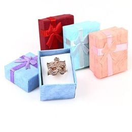 48pcs pcs jewelry gift box Bow ring box for ring size 4cm 4cm 3cm 4 color red blue Pink purple selection225h