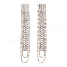 Shiny Rhinestone Long Tassel Claw Chain Pendant Women's Earrings Party Wedding Fashion Luxury Jewelry Accessories