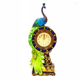 Tischuhren Drop Refine Clock Resin Cafts Tropical Style Peacock Watch Home Decor Ornament Pastoral Quartz Jump Gems Green