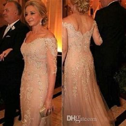 Mother Of The Bride Dresses Tulle Lace Sequined 3 4 Long Sleeves Evening Dress Deep V neck Appliques Groom Mother Formal Prom Gown198v