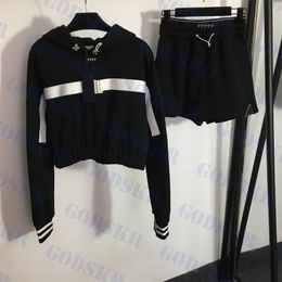 Triangle Badge Shorts Set Womens Hooded Sweater Long Sleeve T Shirts Sexy Short Skirt Two Piece