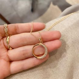 Pendant Necklaces Copper Plated Gold Microinlaid Zircon Necklace Korean Version INS Wind Circle Collarbone Chain East Door