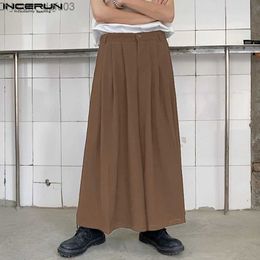 Men's Pants 2023 Men's Wide Leg Pants Solid Button Pleated Street Clothing Casual Men's Loose Relaxed Pants S-5XL Z230721