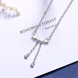 Pendant Necklaces Korean Women Butterly Tassel With CZ Zircon Stone Short Chokers For Students Collares