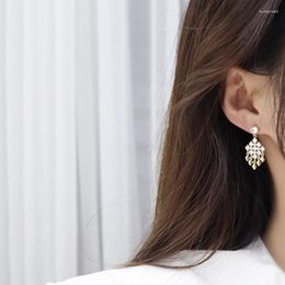 Dangle Earrings 14k Real Gold Plating Korean Sparkling Zircon Tassel Women Noble Elegant Birthday Gift Jewellery