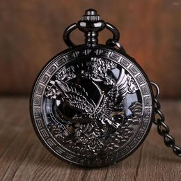 Pocket Watches Fashion Charm Black Eagle Design Mechanical Watch Personalised Vintage Hollow Hand-winding Mens Fob