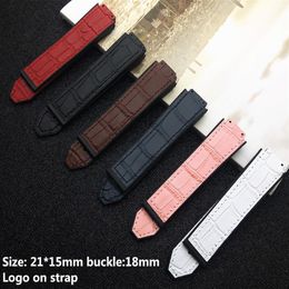 New Colourful Leather silicone Watchband for strap women and watch accessories 15 21mm belt 18mm buckle logo on225h