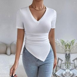 Women's Polos 2023 Summer Woman Sexy V-neck Slim Fit Irregular Hem Knitted Short Sleeve Fashion Versatile Casual Tops