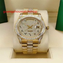 High quality Automatic men watch 41mm yellow gold case stones bezel and diamonds in middle of bracelet Arabic numerals dial full w226M