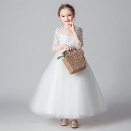 Child Girls White Baptism Dress Long Luxury 2022 Evening Party Formal Pageant Dance Gown Kids First Communion Floor Length Dress