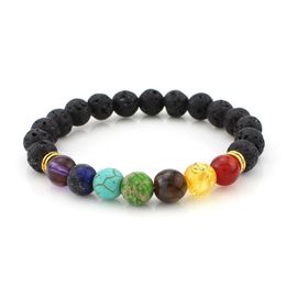 Muti-color Mens Bracelets Black Lava 7 Chakra Healing Balance Beads Bracelet For Women Reiki Prayer Yoga Bracelet Stones196e