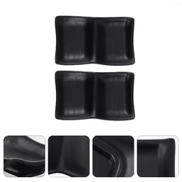 Plates 2pcs Ceramic Plate Japanese Tray Divided Dessert Fruit Salad Appetizer For Home Kitchen Black