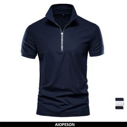 Men's Polos AIOPESON Cotton Men Polos Solid Color Zippers Patchwork Polo Shirts for Men Fashion Business Casual Polos Men Summer 230720