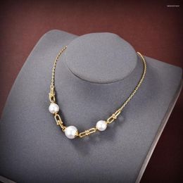 Pendant Necklaces 2023 Pearl Metal U-Shaped Splicing Necklace Fashionable Cool Personality High-Quality European Famous Jewellery For Women