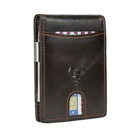 RFID Leather Slim Wallet For Men Money Clip Minimalist Smart Male Purse Card Holder With Zipper Coin Pocket2415