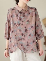 Women's Blouses Women Summer Casual Shirts Arrival 2023 Chinese Style Vintage Floral Print All-match Loose Female Tops Shirt B2544