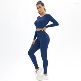 Women's Two Piece Pants Sexy Set Skinny Women Tracksuits High Waist Leggings Long Sleeve Shirts Sports Suit For Fitness Seamless Gym